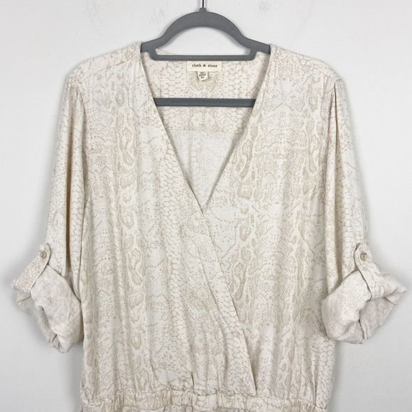 Anthropologie Cloth & Stone Dahl Romper Size XL Beige Animal Print Tencel Linen - Picture 2 of 8